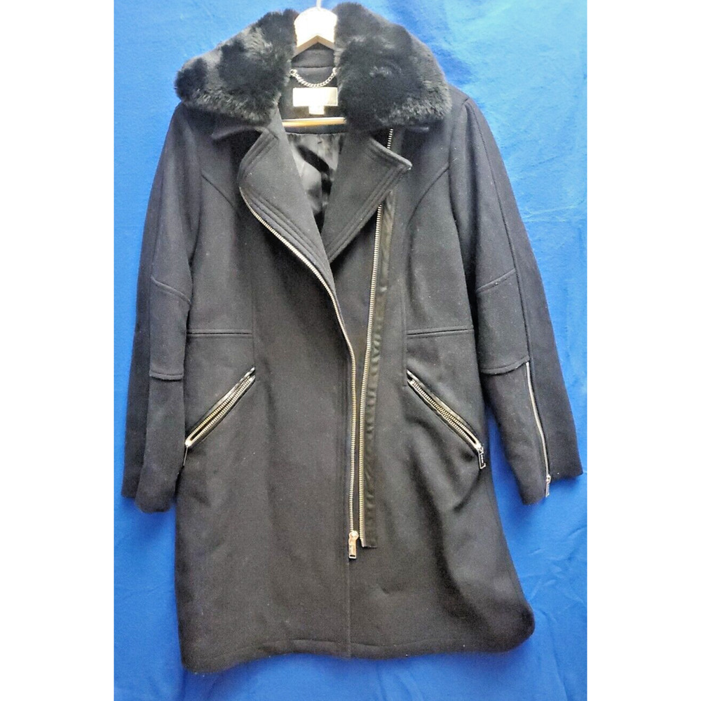 Michael Kors Jacket Women's L Black Wool Blend Coat Zip Up Pockets